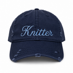 Knitter – Distressed Navy Hat – Baby Blue Embroidery | Maker Favorite