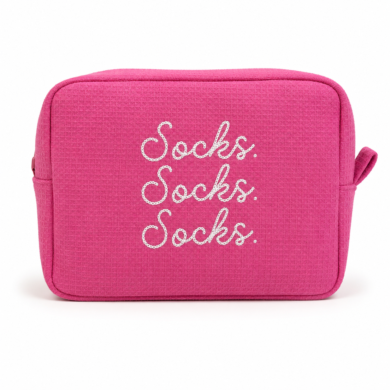 Socks, Socks, Socks. - Pink Waffle Project Pouch – White Chain Stitch Embroidery | Maker Favorite