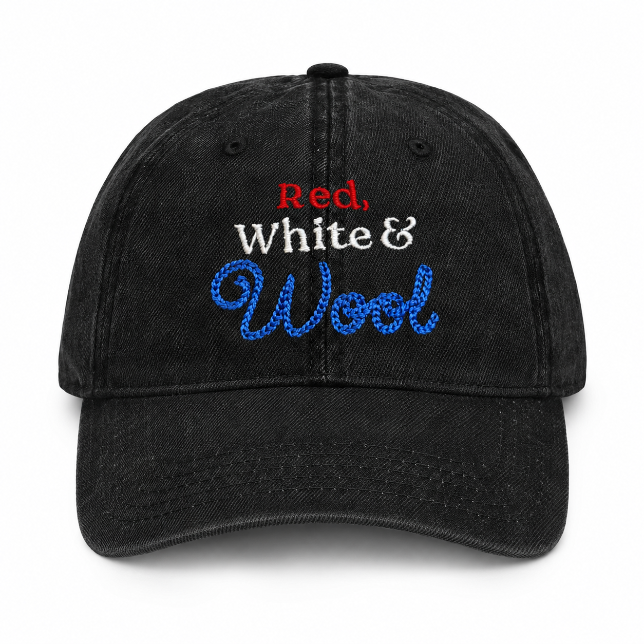 Red, White & Wool – Black Denim Dad Hat – Chainstitch Embroidery | TIMI