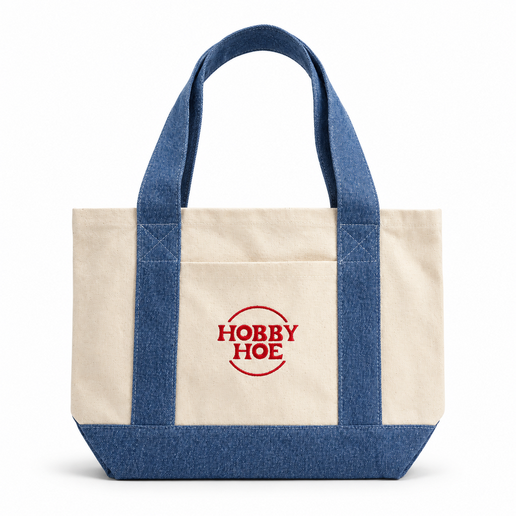 Hobby Hoe – Mini Denim/Natural Pocket Tote – Red Embroidery | TIMI