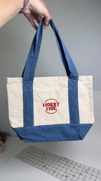 Hobby Hoe – Mini Denim/Natural Pocket Tote – Red Embroidery | TIMI