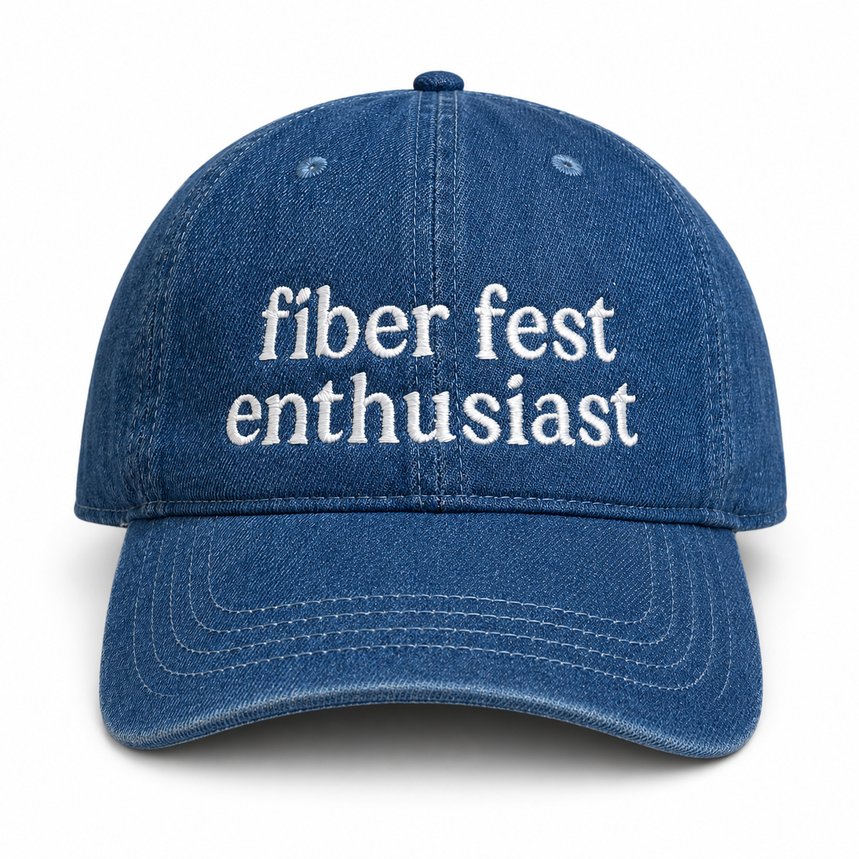 Fiber Fest Enthusiast – Medium Denim Hat – White Embroidery | Maker Favorite