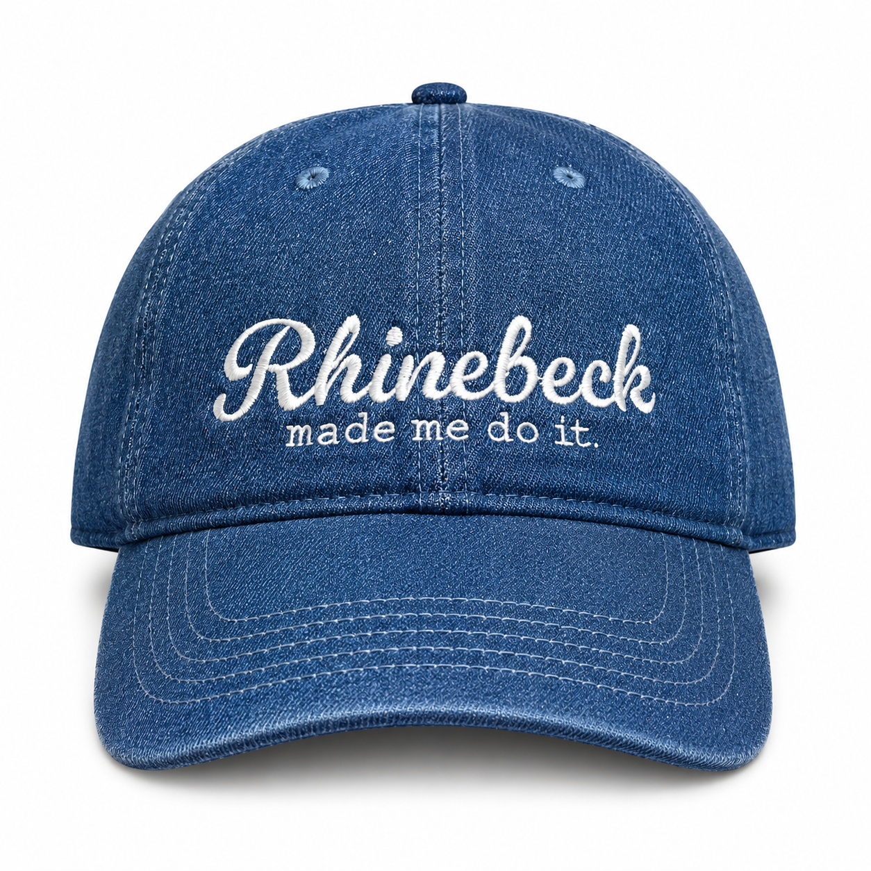 Rhinebeck Made Me Do It – Medium Denim Hat – White Embroidery | Maker Favorite