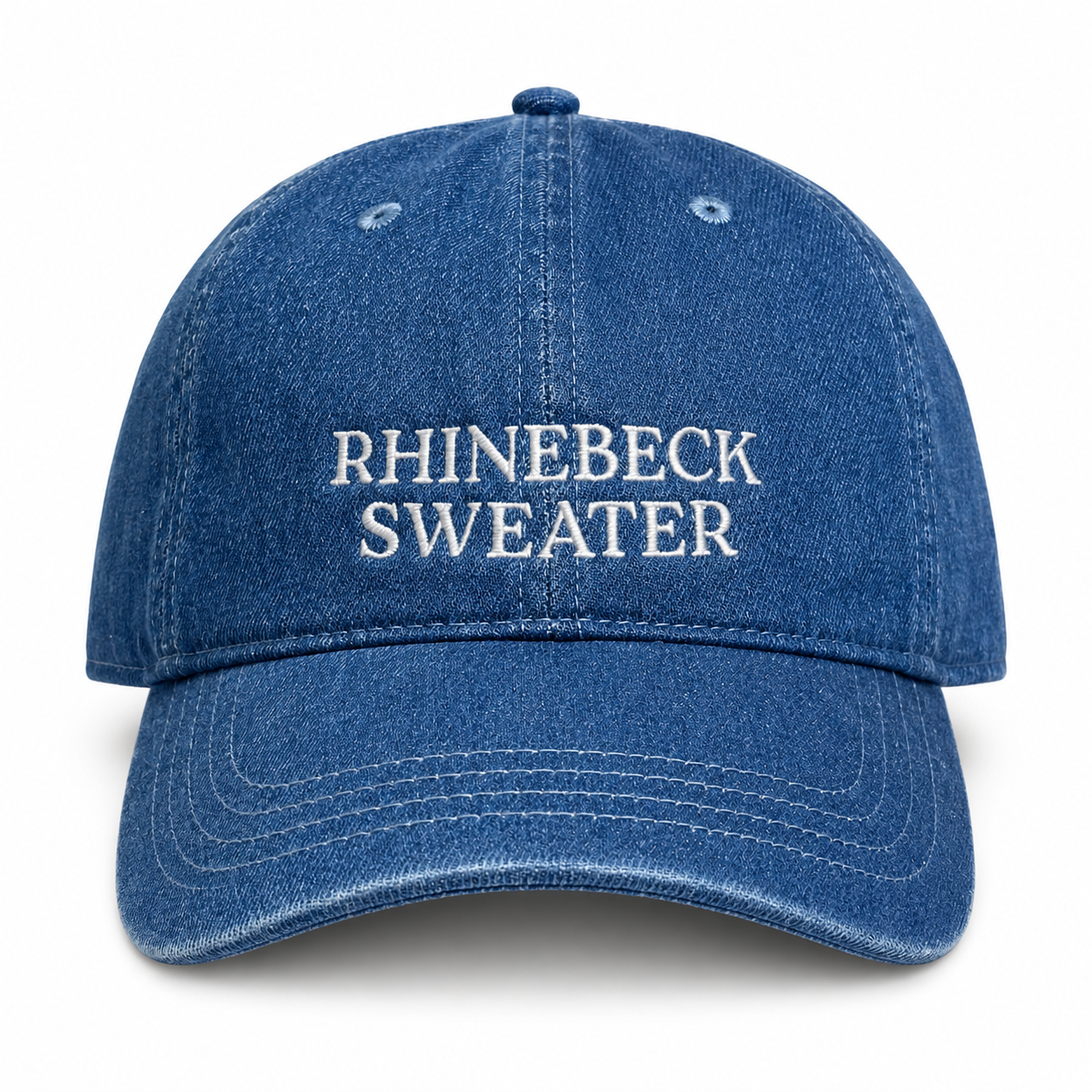 Rhinebeck Sweater – Medium Denim Hat – White Embroidery | TIMI