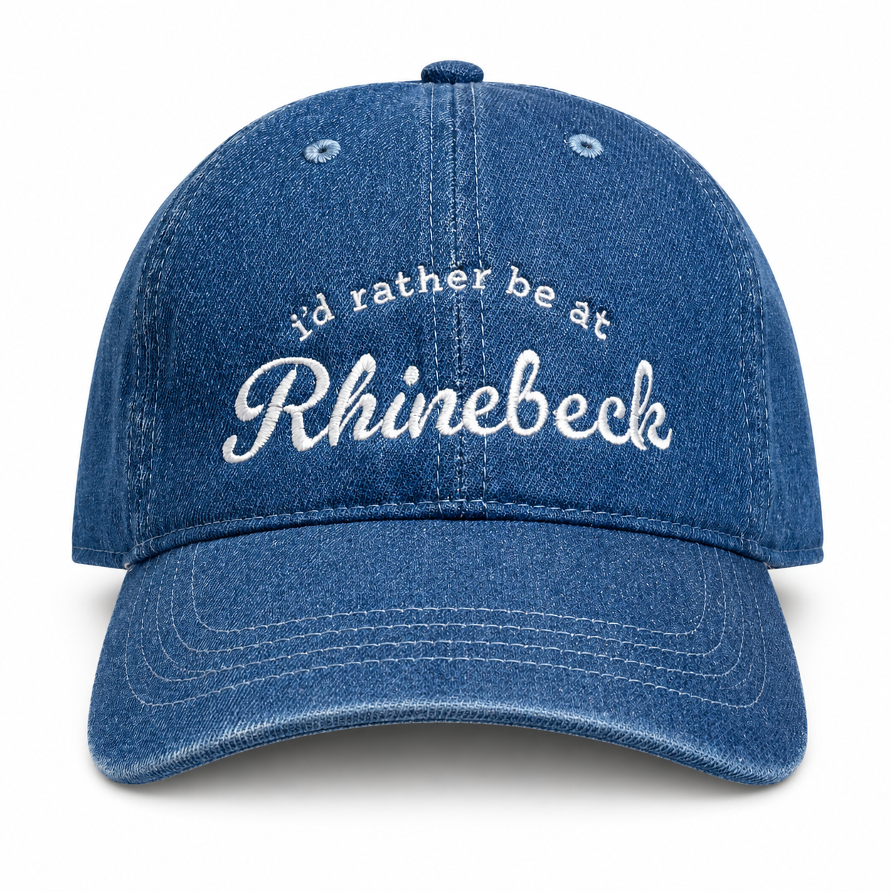 I’d Rather Be at Rhinebeck – Medium Denim Hat – White Embroidery | TIMI