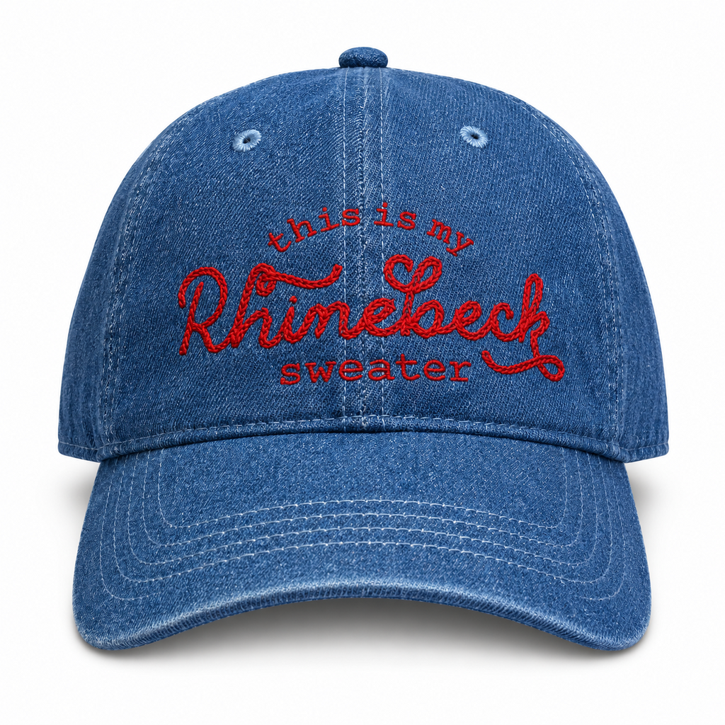 This Is My Rhinebeck Sweater – Medium Denim Hat – Red Chainstitch Embroidery | TIMI