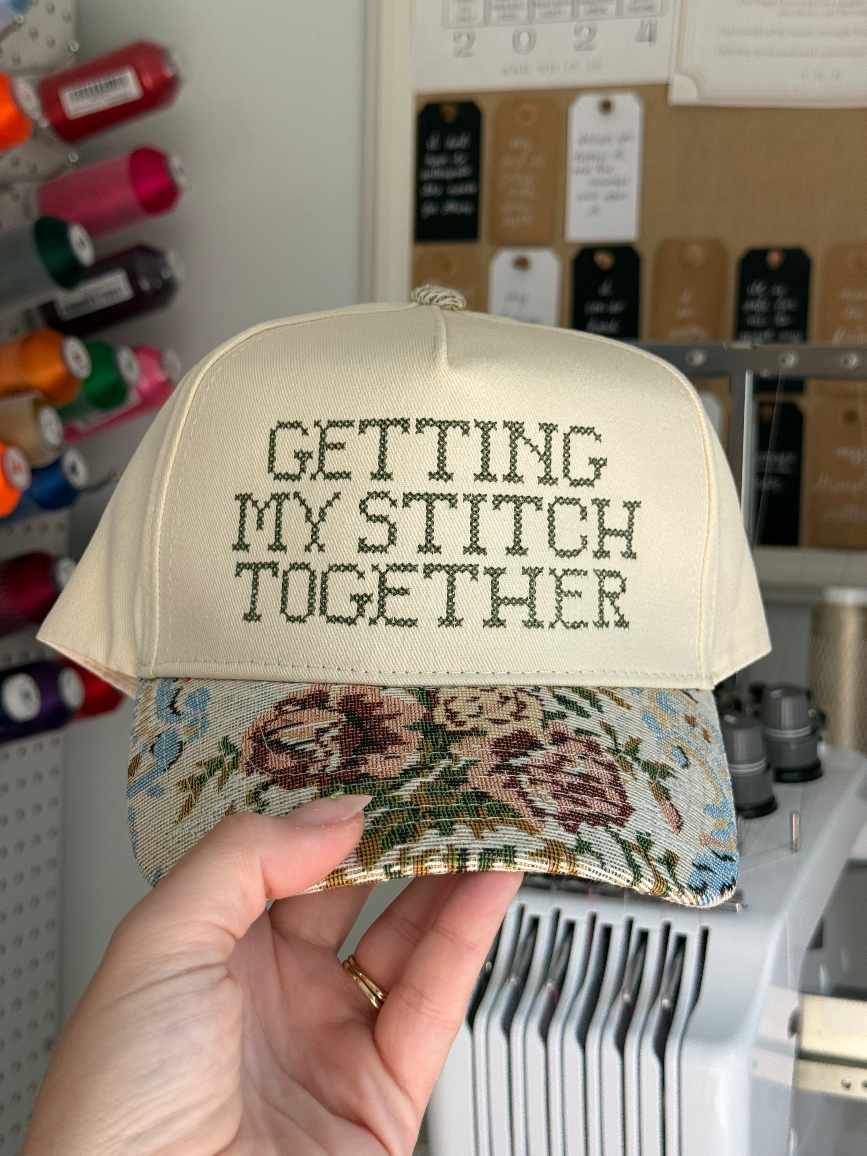 Getting My Stitch Together Jacquard Floral Hat – Dark Olive Cross Stitch Embroidery