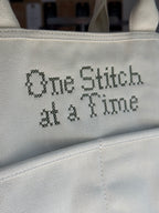 One Stitch at a Time Natural Canvas TIMI Tote – Dark Olive Cross Stitch Embroidery