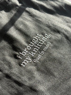 I Brought My Knitting Black Denim Studio Tote – Metallic Silver Embroidery