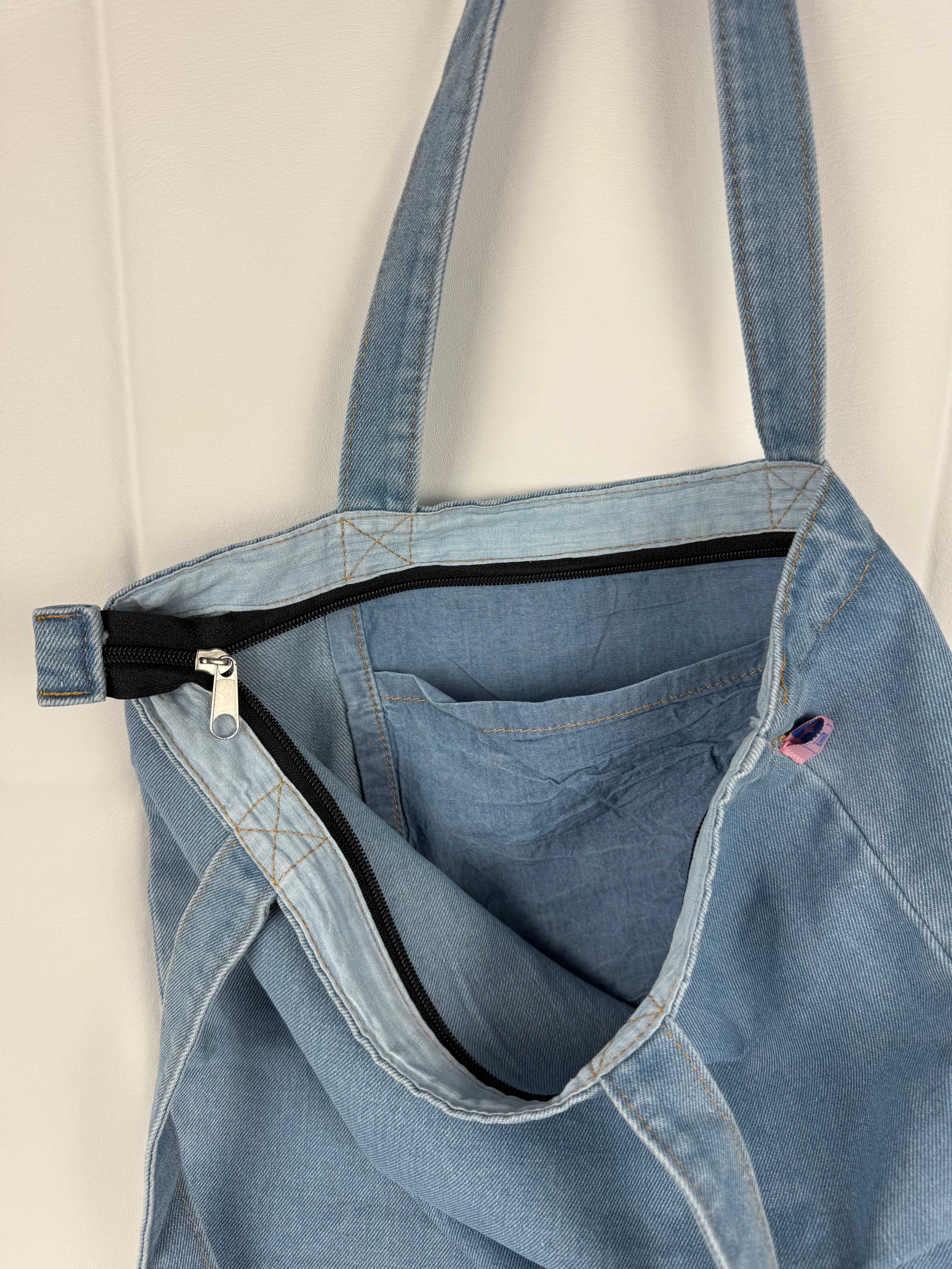 Work in Progress Light Denim Studio Tote – Red Embroidery