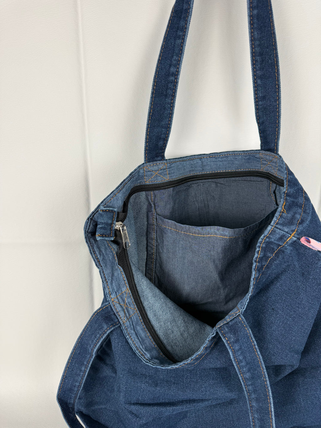 I Brought My Knitting Dark Denim Studio Tote – White Embroidery