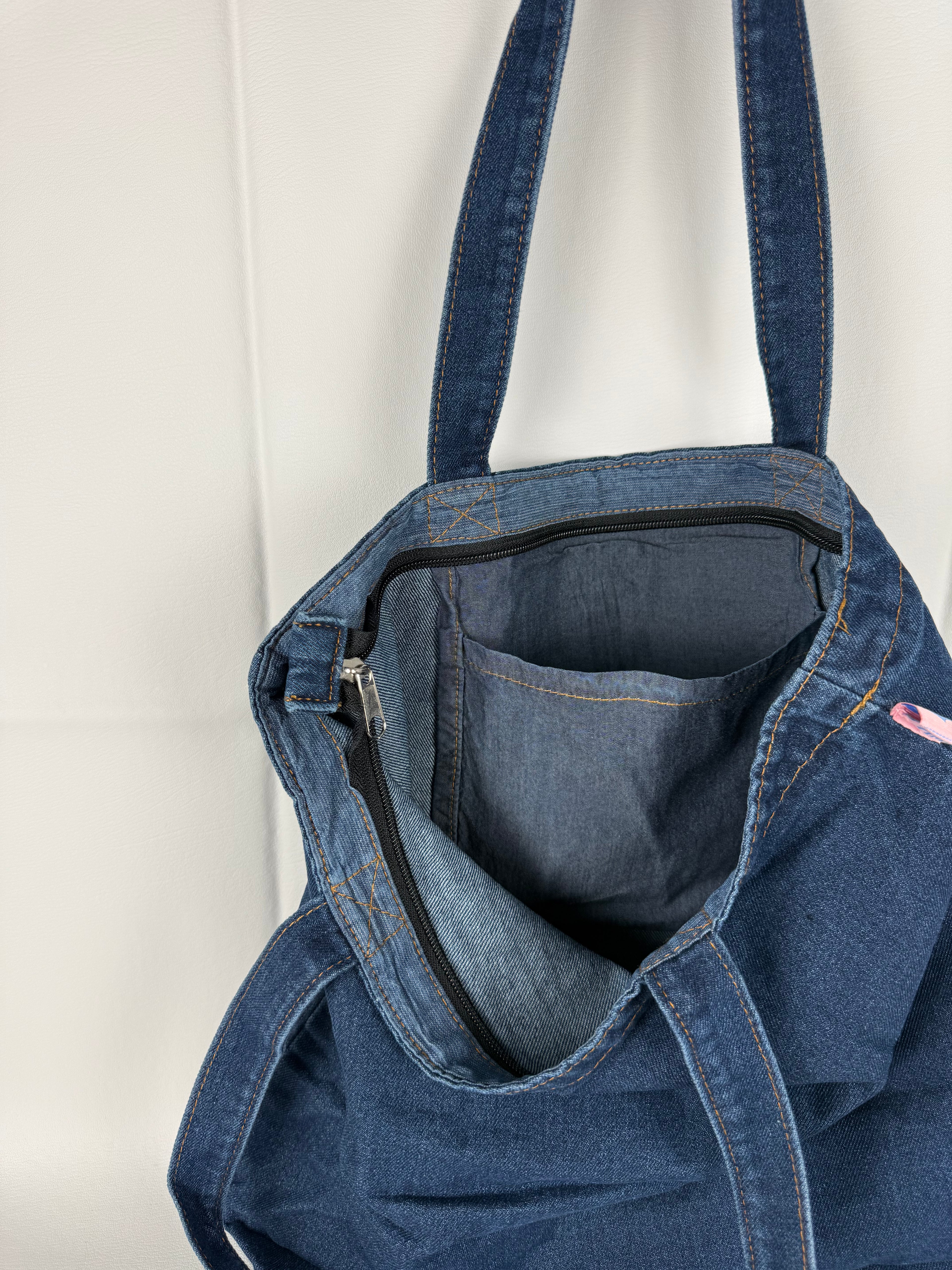 I Brought My Knitting Dark Denim Studio Tote – White Embroidery