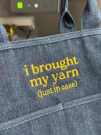 I Brought My Yarn Dark Denim TIMI Tote™ – Metallic Gold Embroidery