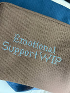 Emotional Support WIP Brown Waffle Pouch – Baby Blue Cross-Stitch Embroidery