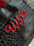 WIP Black Premium Croc Pouch – Red Bold Chainstitch Embroidery