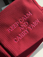 Keep Calm and Carry Yarn Cranberry Premium Waffle Pouch – Pink Embroidery