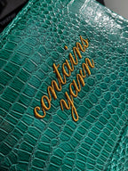 Contains Yarn Evergreen Premium Croc Pouch – Antique Gold Puff Embroidery