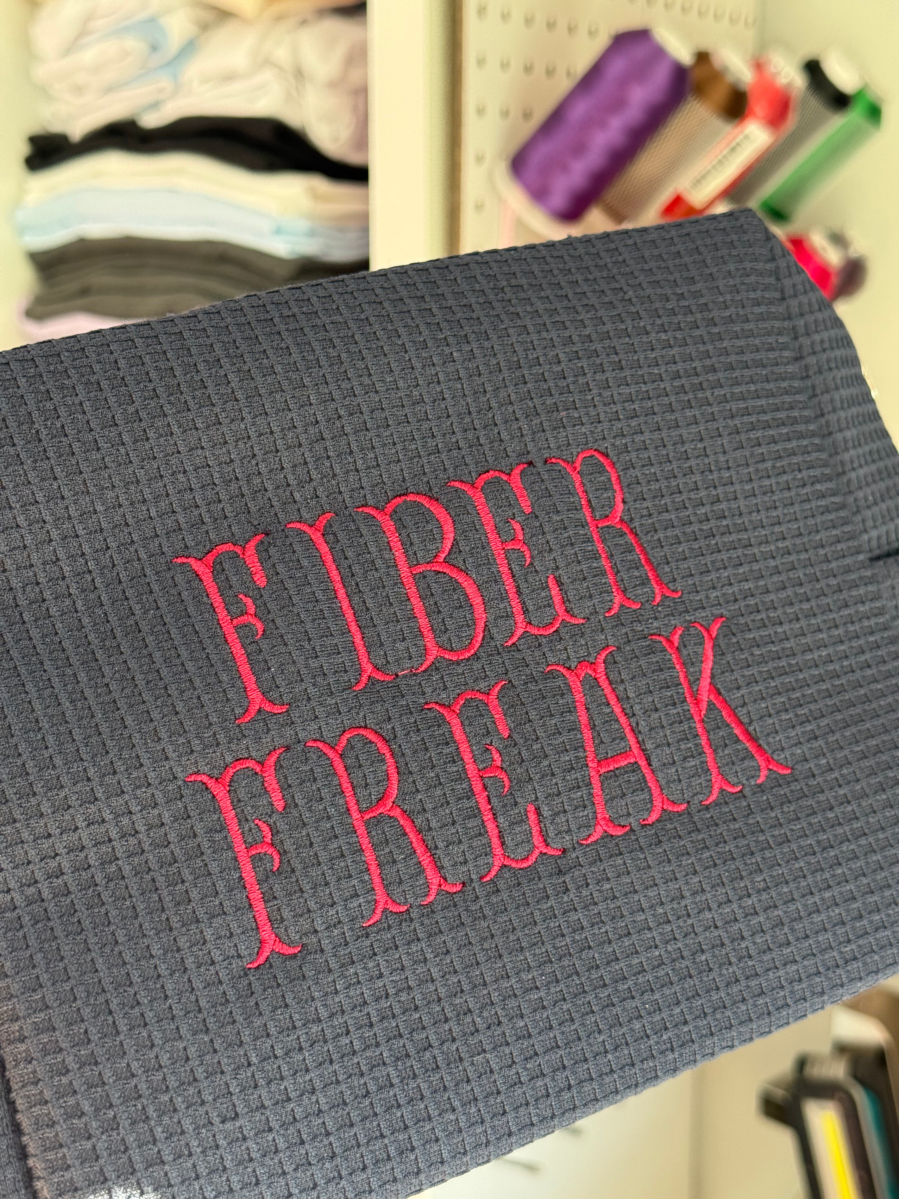 Fiber Freak Navy Premium Waffle Pouch – Merlot Fishtail Embroidery
