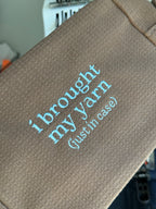 I Brought My Yarn Espresso Waffle Pouch – Baby Blue Embroidery