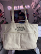 I Brought My Knitting Natural Canvas TIMI Tote™ – Dark Olive Embroidery