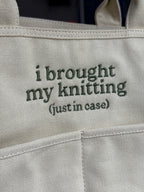 I Brought My Knitting Natural Canvas TIMI Tote™ – Dark Olive Embroidery