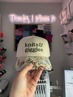 Knits & Giggles Jacquard Floral Hat – Dark Olive Classic Embroidery