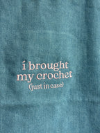 I Brought My Crochet Light Denim Studio Tote – Baby Pink Embroidery