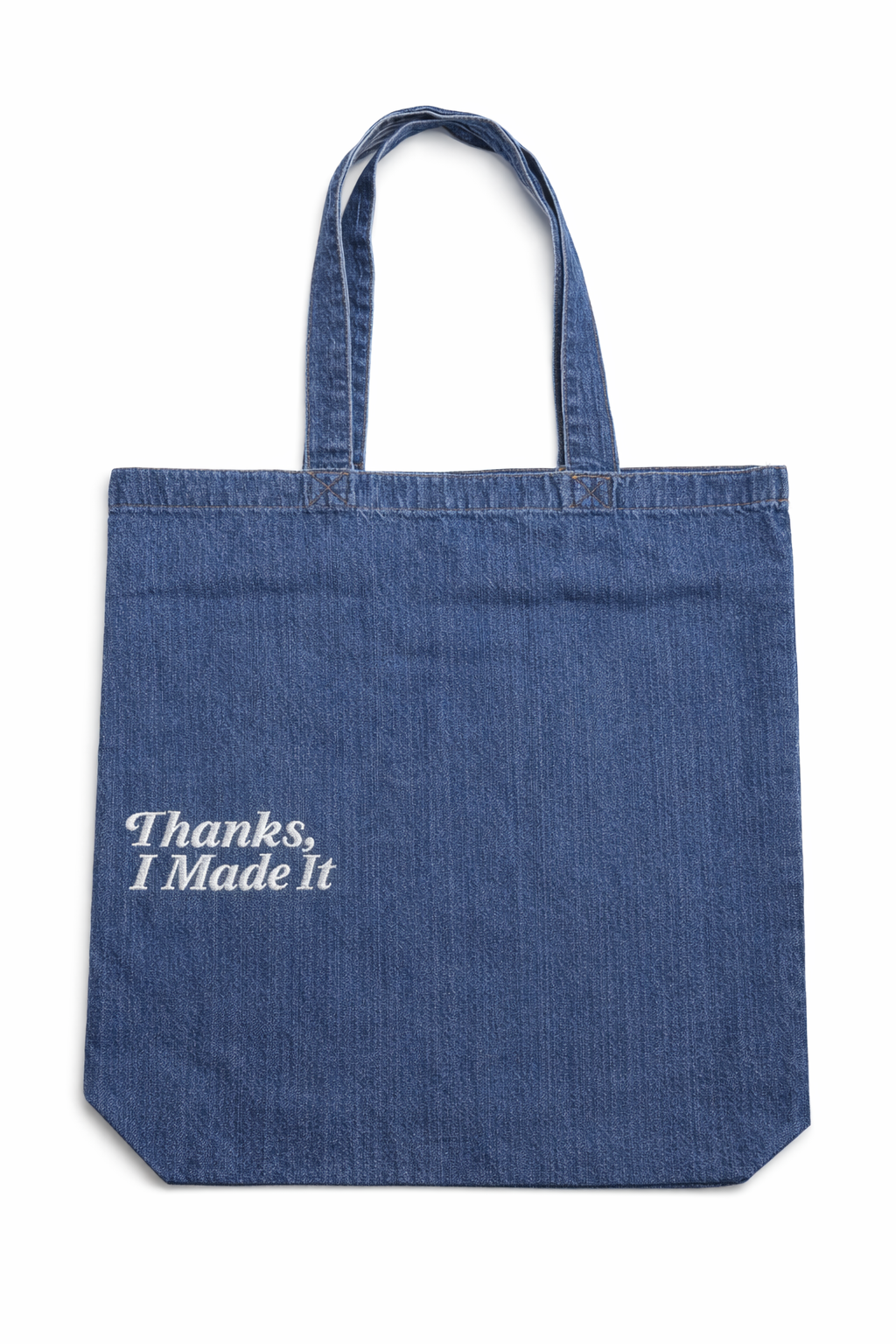 Thanks, I Made It - TIMI Denim Tote – Embroidered Project Bag for Makers