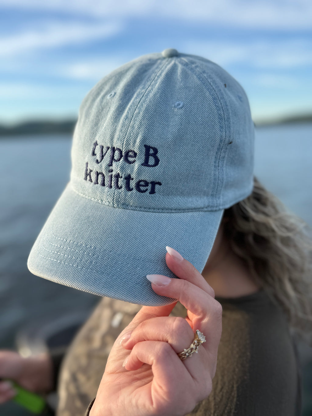 Type B Knitter - Light Wash Denim Hat – Navy Embroidery | Maker Favorite