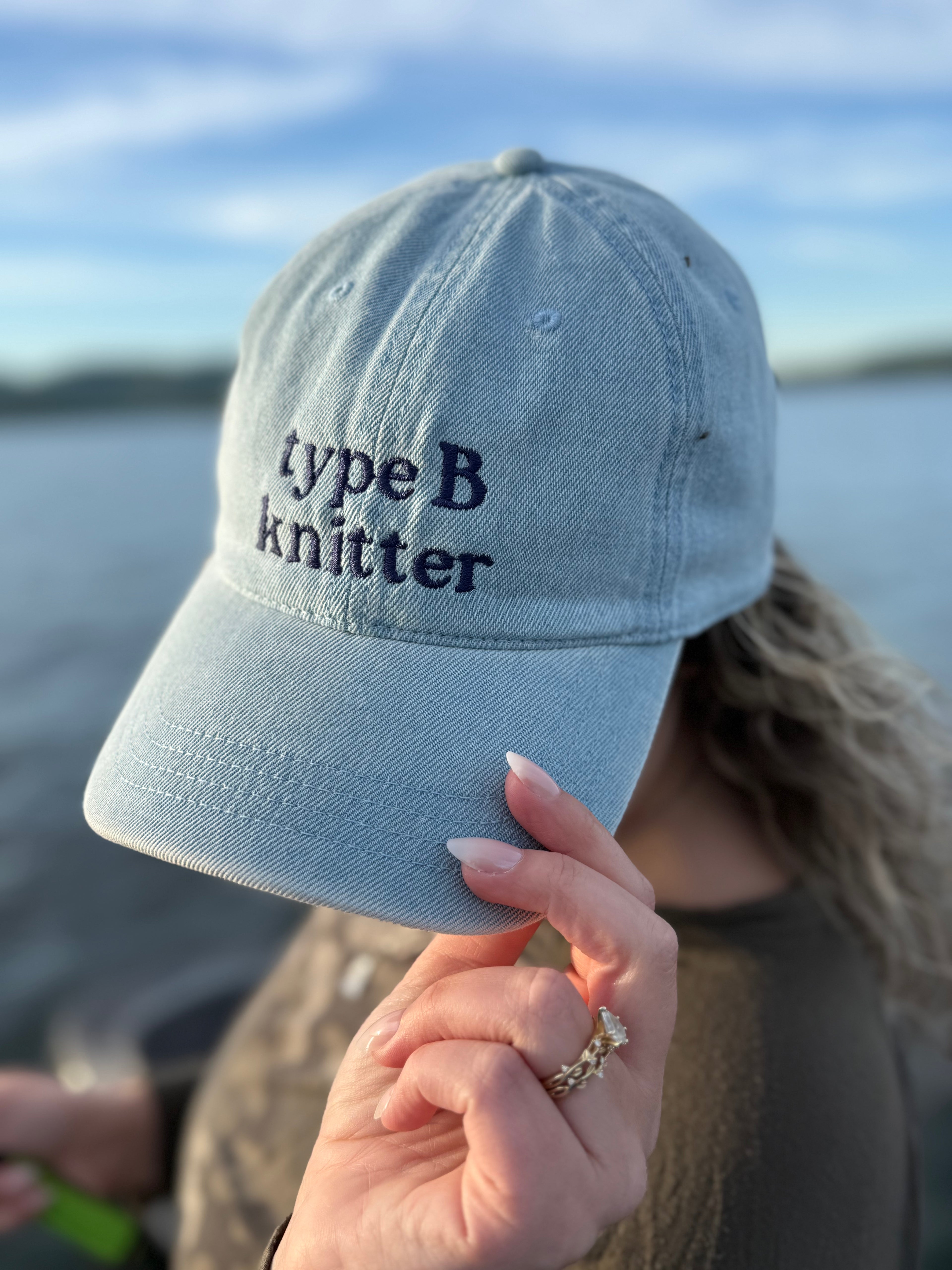 Type B Knitter - Light Wash Denim Hat – Navy Embroidery | Maker Favorite