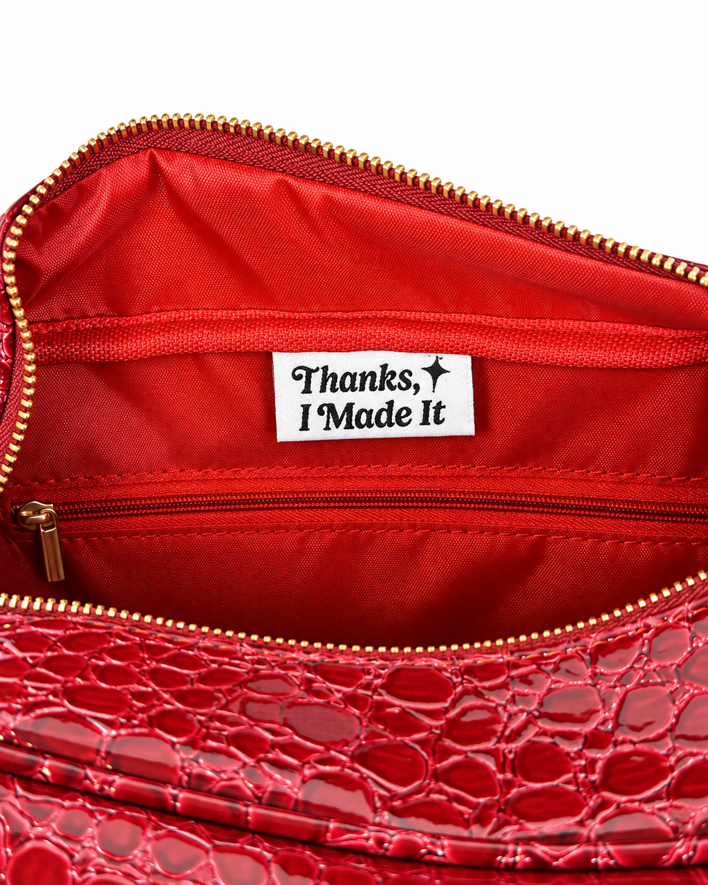 KNIT Cranberry Premium Croc Pouch – Baby Pink Serif Embroidery