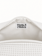 Could Be Worsted White Premium Waffle Pouch – Slate Blue Gothic Embroidery
