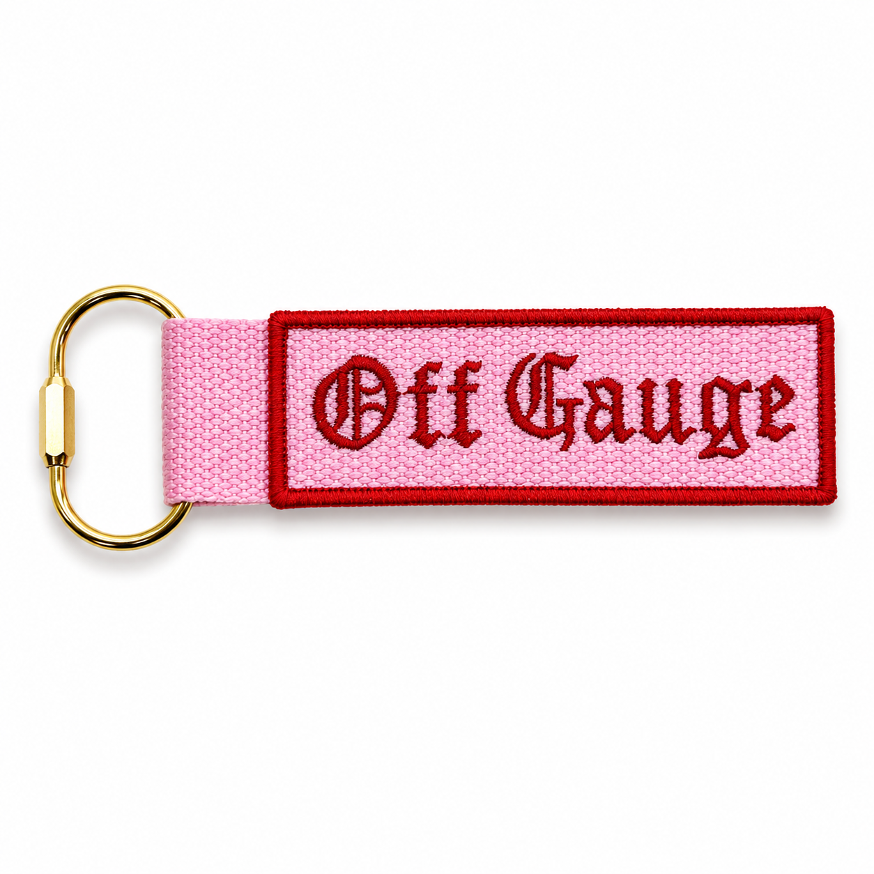 Off Gauge – Pink Bag Charm – Red Gothic Embroidery | Maker Favorite
