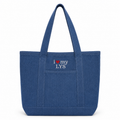 I Love My LYS – Denim Tote Bag with Pockets – White + Red Embroidery | Maker Favorite