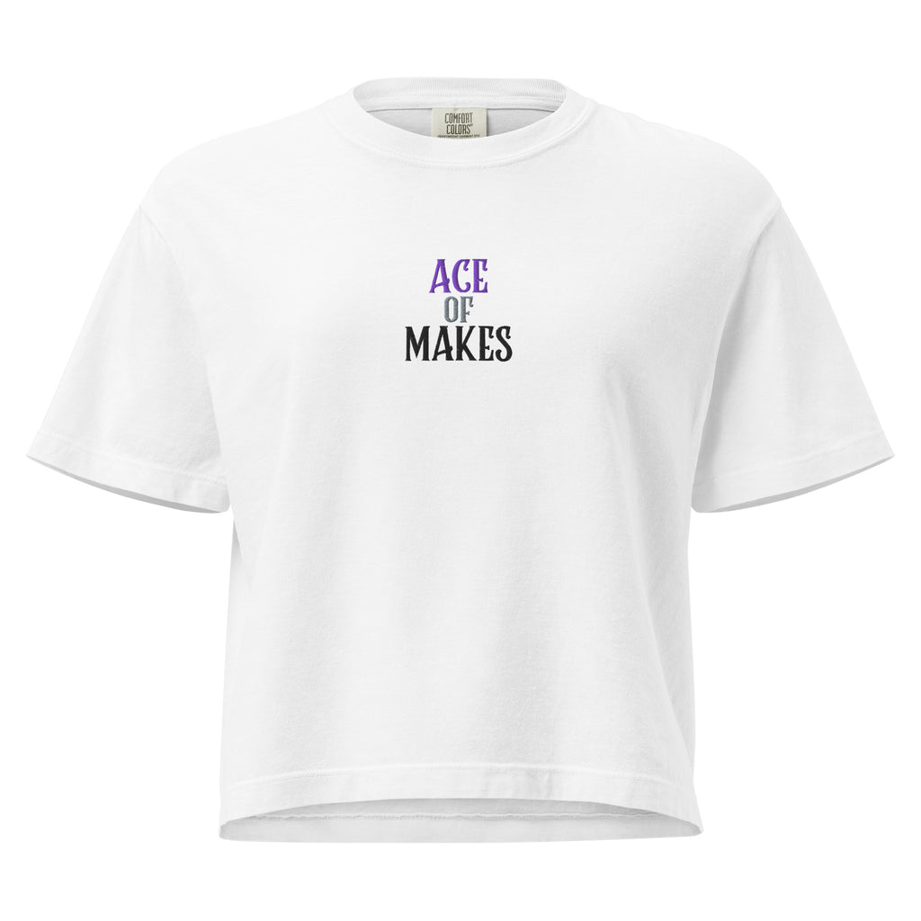 Heavyweight boxy tee with ACE OF MAKES embroidery in purple and grey