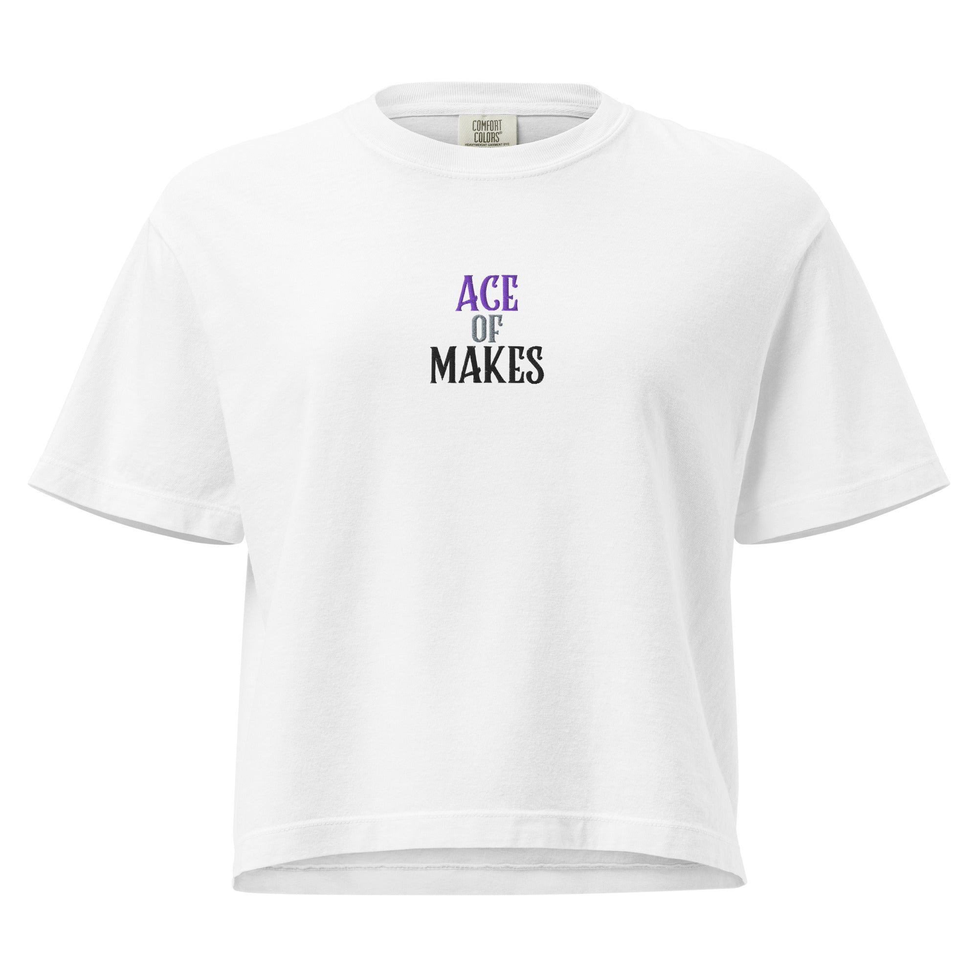 Heavyweight boxy tee with ACE OF MAKES embroidery in purple and grey
