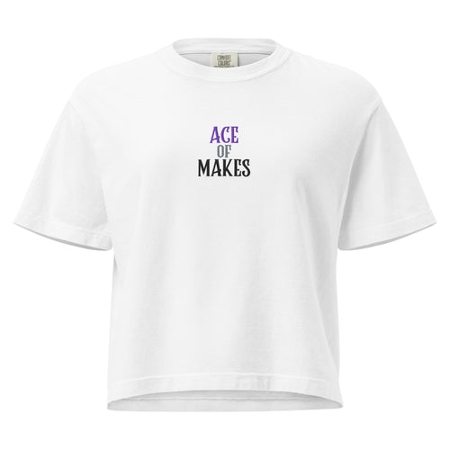 Heavyweight boxy tee with ACE OF MAKES embroidery in purple and grey