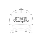 Anti Social Knitting Club embroidery design for a custom maker hat