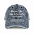 I Brought My Knitting (Just in Case) - Acid Wash Denim Hat – White Embroidery | TIMI