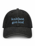 Knit Just Got Real – Black Denim Hat – Baby Blue Embroidery | Maker Favorite