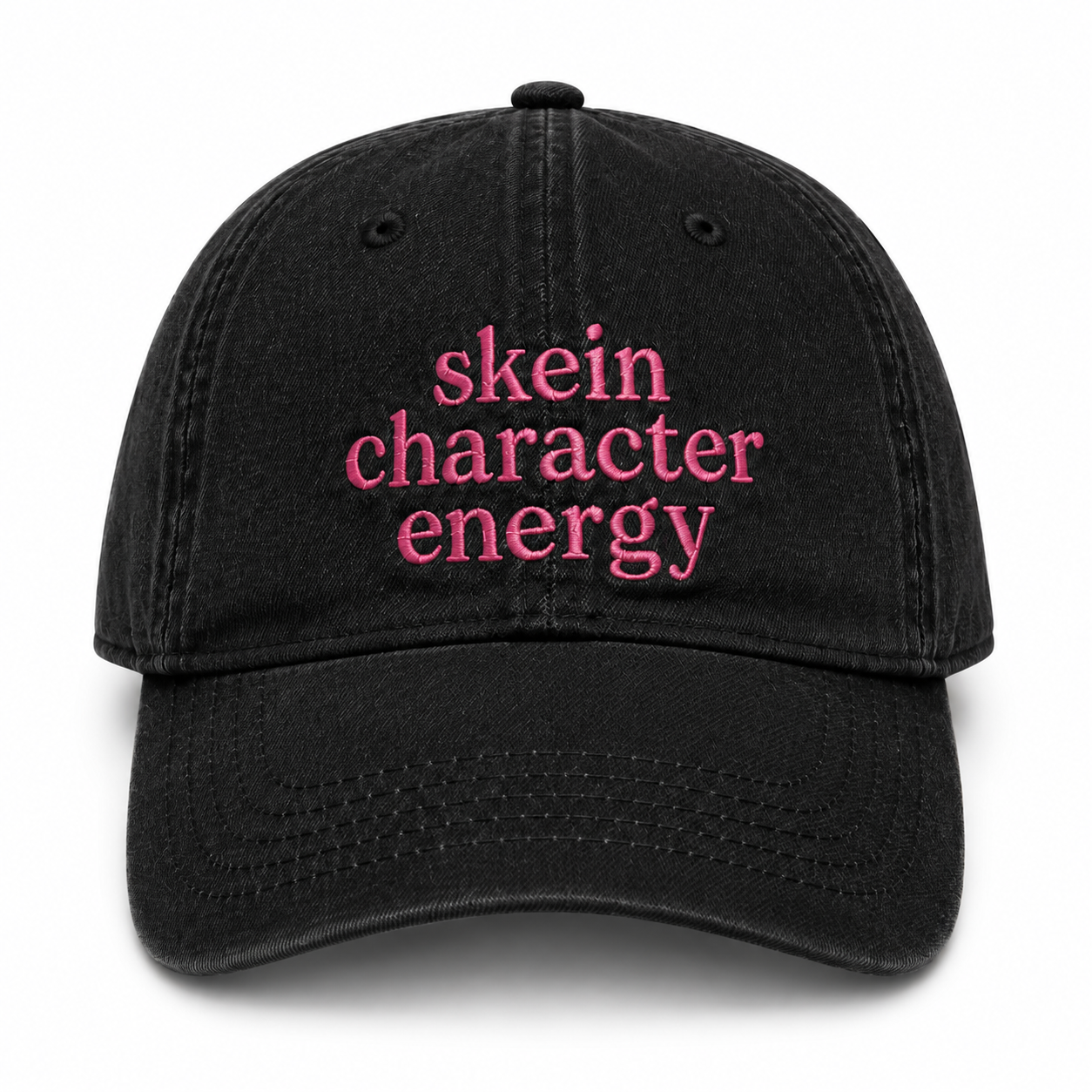 Skein Character Energy - Black Denim Hat – Pink Embroidery |TIMI