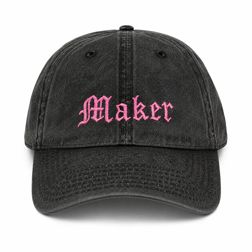 Maker - Black Denim Hat – Pink Embroidery | TIMI