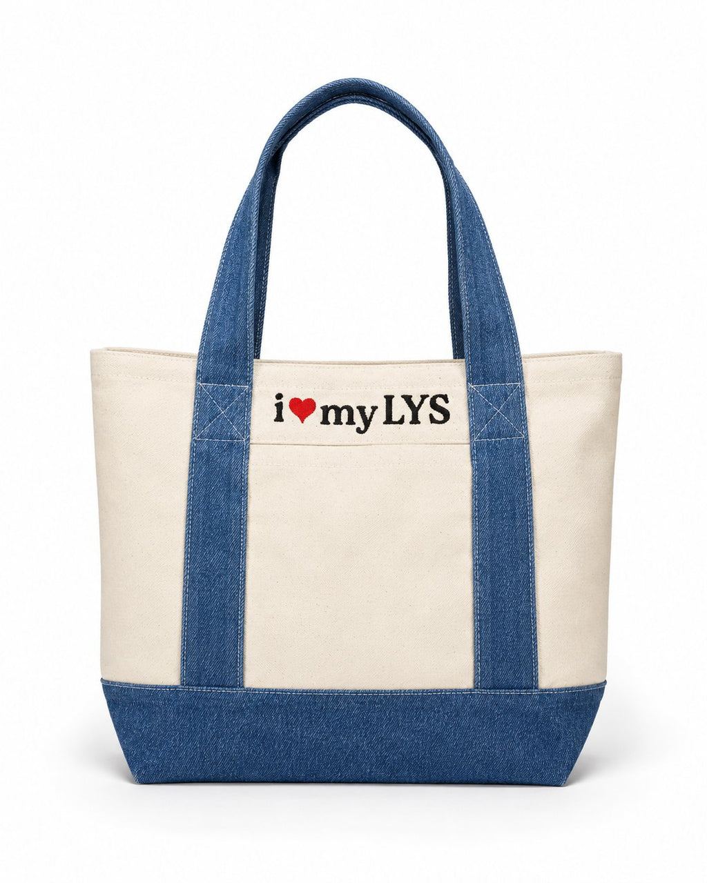 Make(r) Your Own | Mini Denim/Canvas Pocket Tote Bag | Embroidered Knitting Project Tote