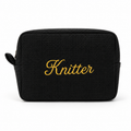 Knitter - Black Waffle Project Pouch – Gold Metallic Embroidery | TIMI
