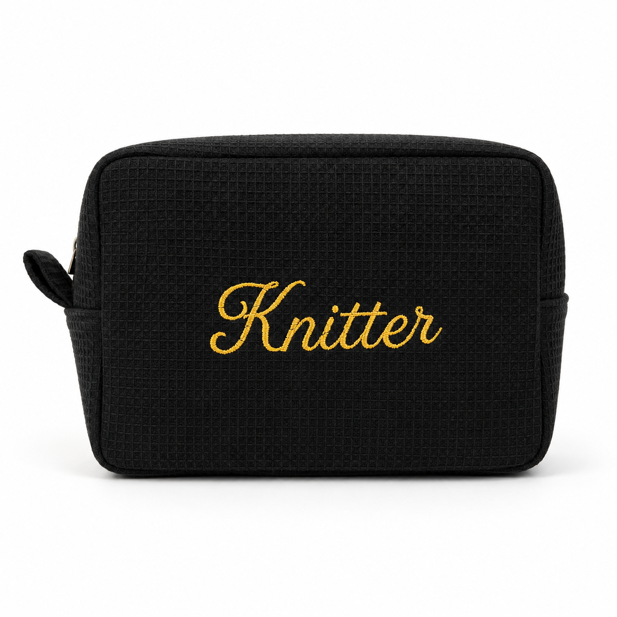 Knitter - Black Waffle Project Pouch – Gold Metallic Embroidery | TIMI