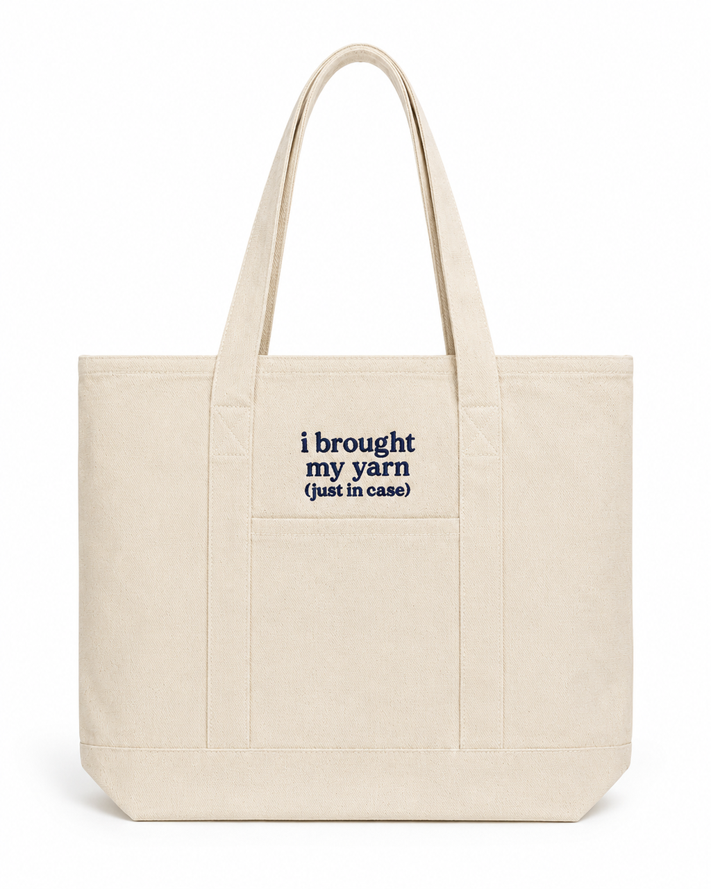 I Brought My Yarn Canvas Tote Bag with Pockets – Navy Embroidery | TIMI