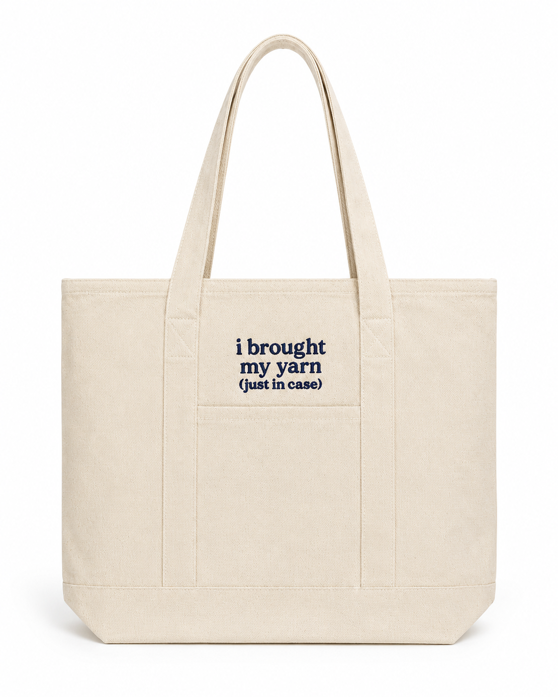 I Brought My Yarn Canvas Tote Bag with Pockets – Navy Embroidery | TIMI