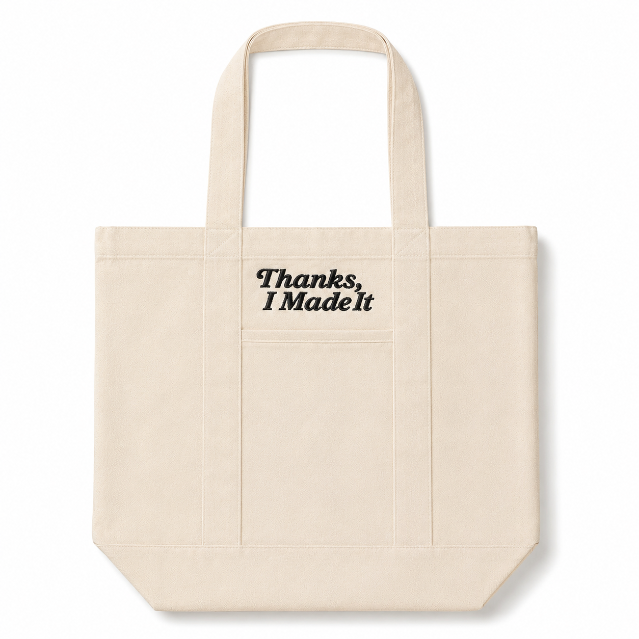 Thanks, I Made It – Canvas Tote Bag with Pockets – Black Embroidery | Maker Favorite