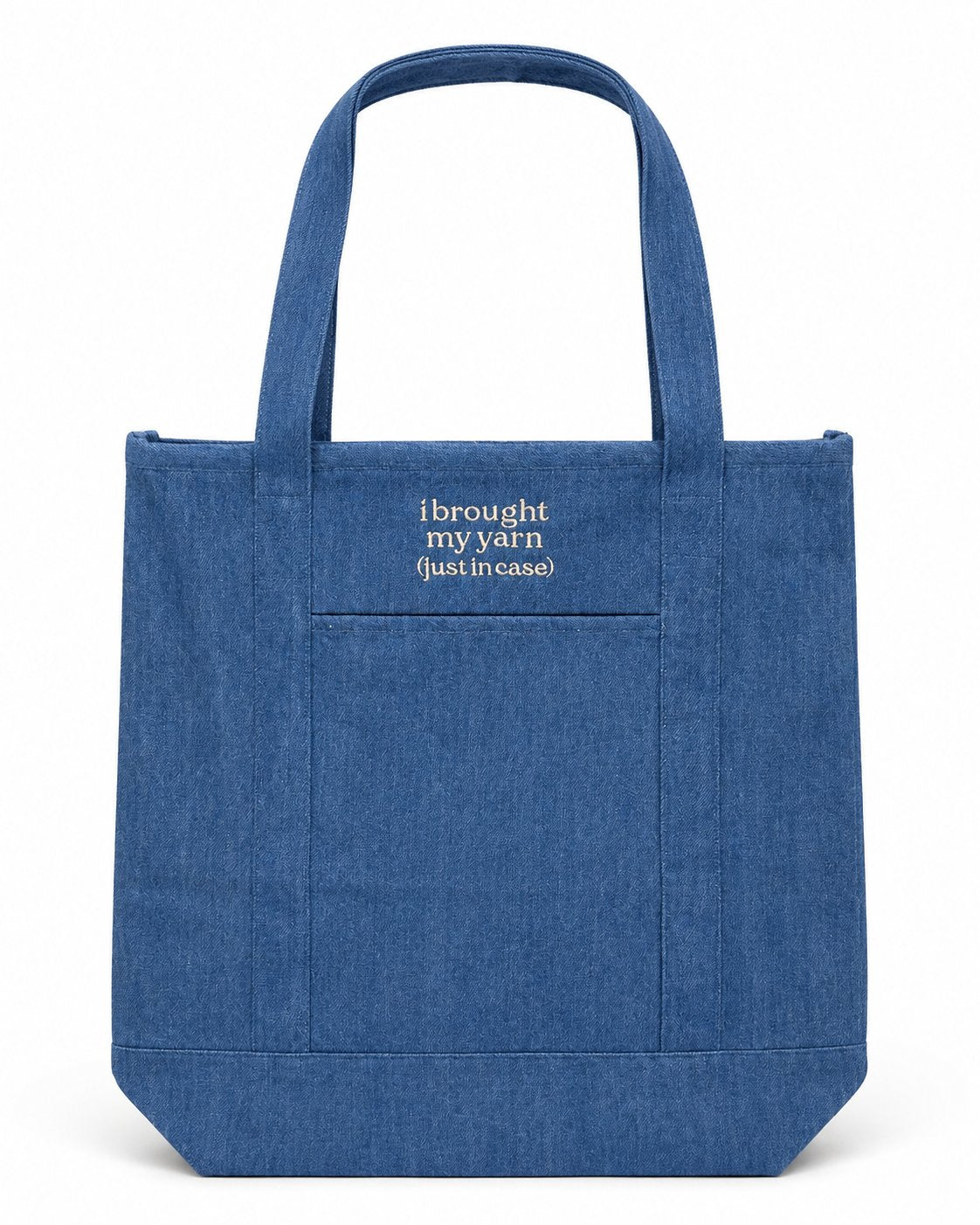 Make(r) Your Own | Denim Pocket Tote Bag | Embroidered Knitting Project Tote