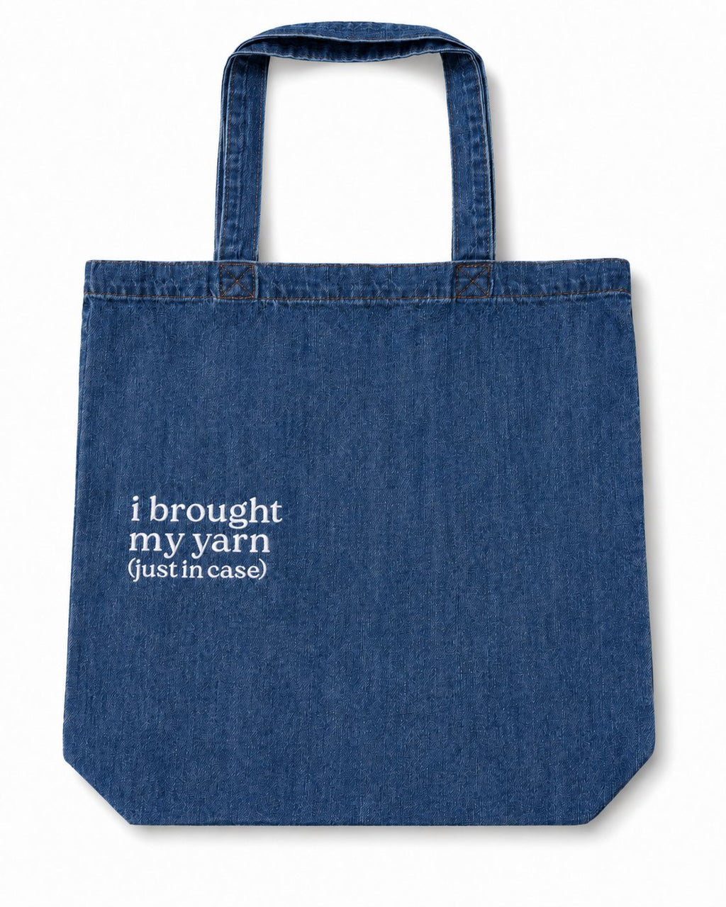 Make(r) Your Own | Medium Denim Tote Bag | Embroidered Knitting Project Tote